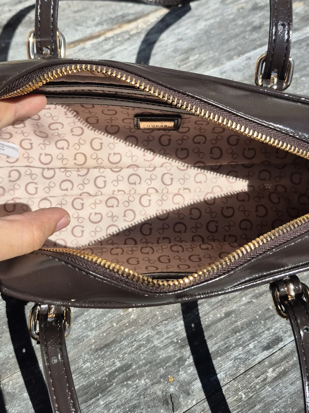 GUESS Brown Leather Double-Handle Shoulder Bag